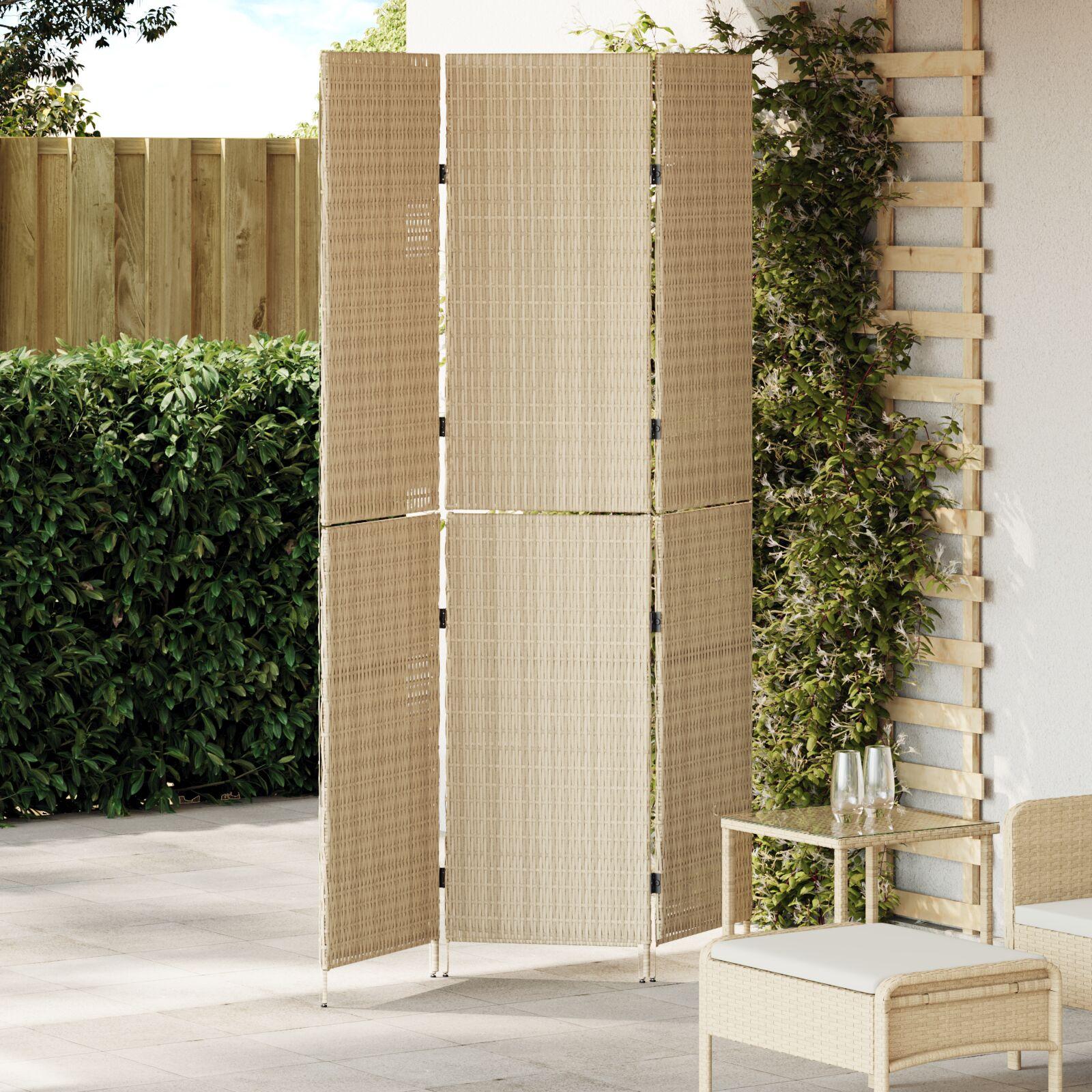 Rummdeler 3 Paneler Foldbar Beige 147x180 cm Poly Rattan