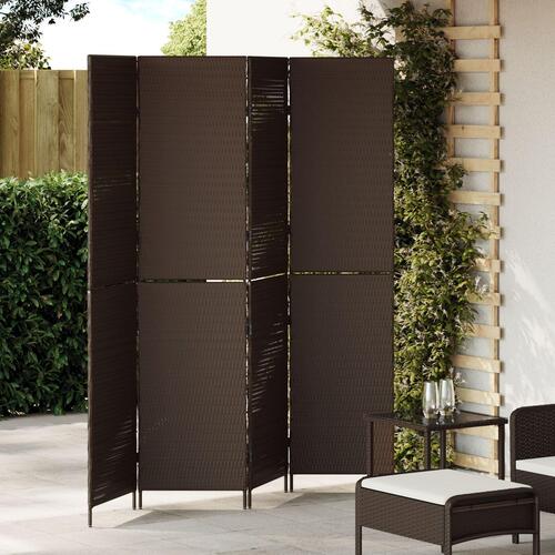 Rumdeler 4 Paneler Foldbar Brun 195x180 cm Poly Rattan