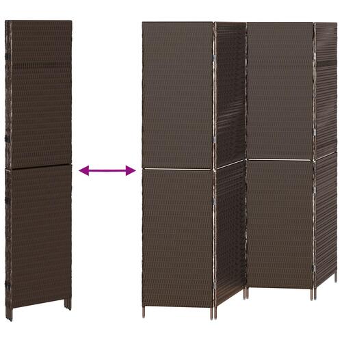 Rumdeler 4 Paneler Foldbar Brun 195x180 cm Poly Rattan