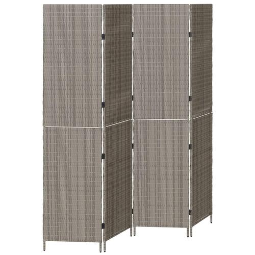 Rumdeler 4 Paneler Foldbar Grå 195x180 cm Poly Rattan