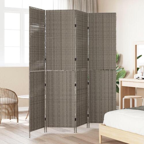 Rumdeler 4 Paneler Foldbar Grå 195x180 cm Poly Rattan
