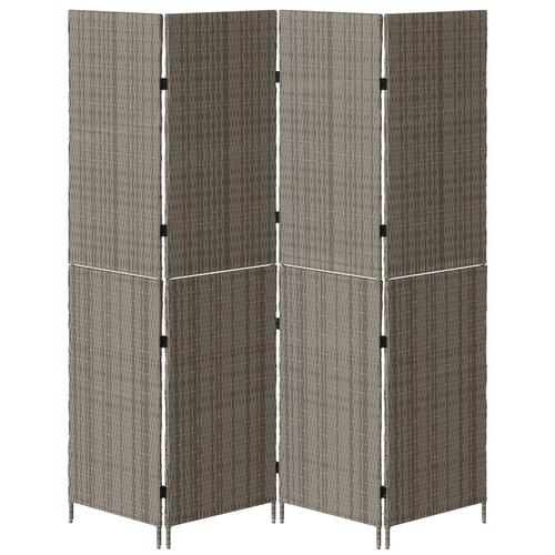 Rumdeler 4 Paneler Foldbar Grå 195x180 cm Poly Rattan
