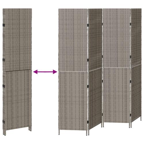 Rumdeler 4 Paneler Foldbar Grå 195x180 cm Poly Rattan