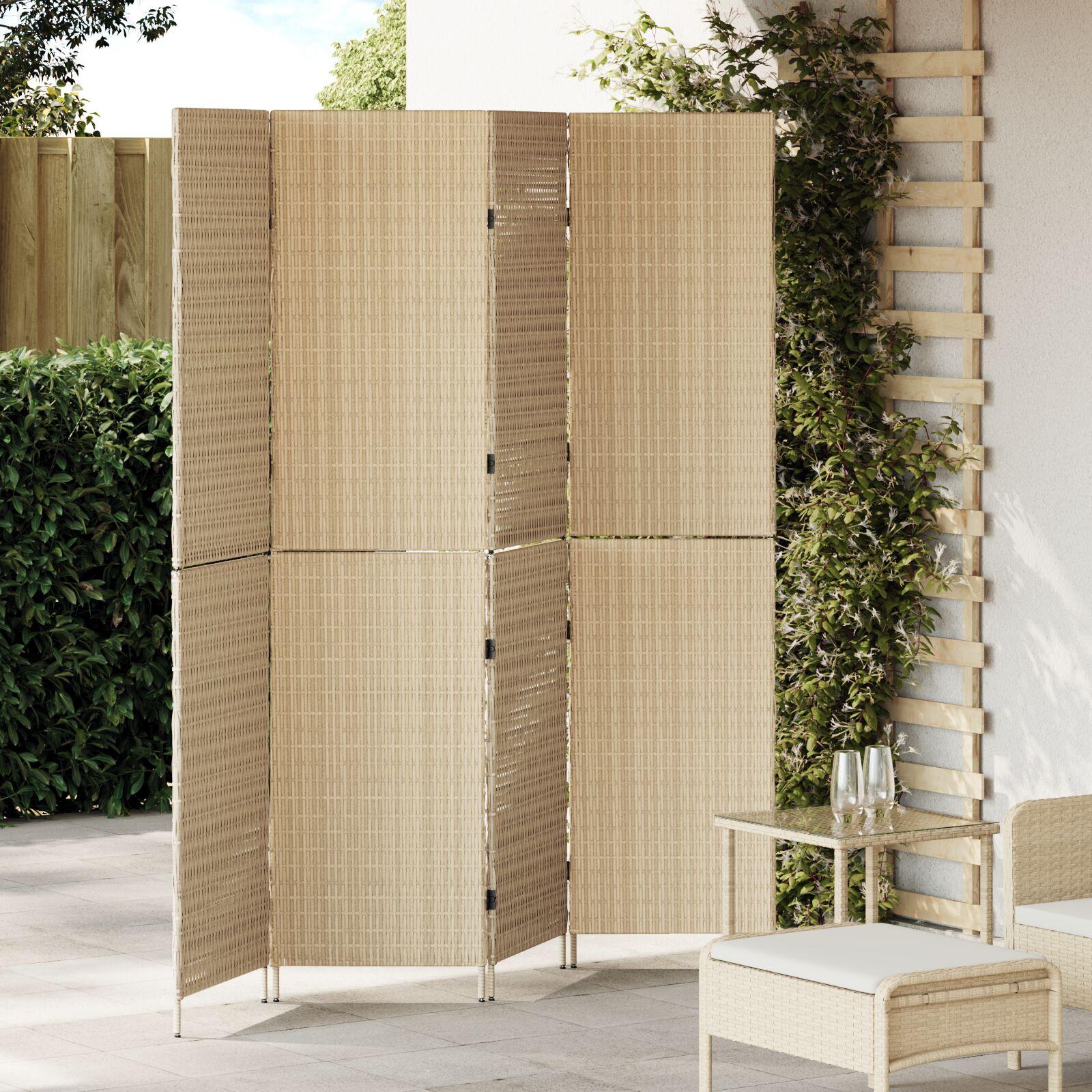 Rumdeler 4 Paneler Sammenfoldelig Beige 196x180 cm Poly Rattan