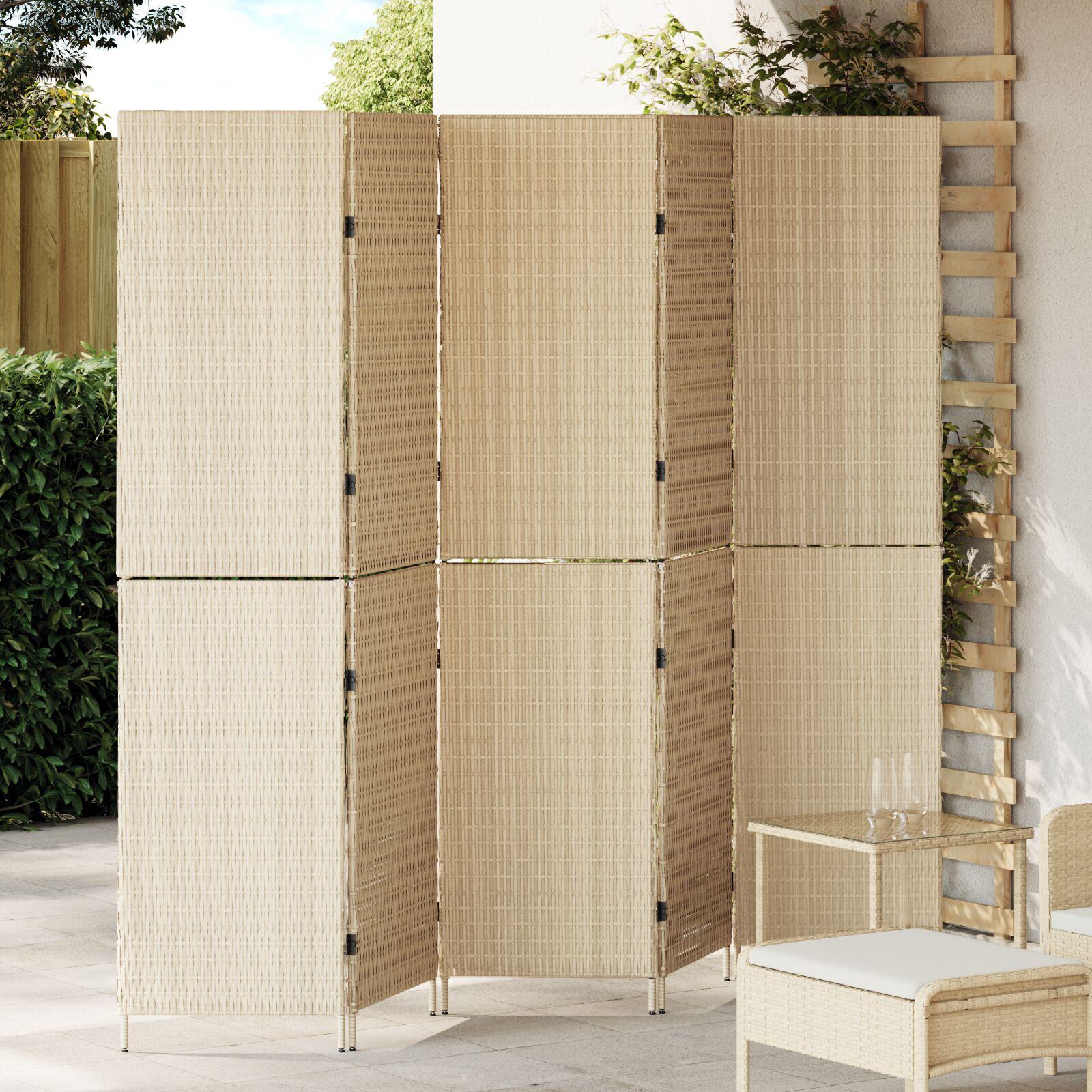 Rumdeler 5 Paneler Foldbar Beige 245x180 cm Poly Rattan