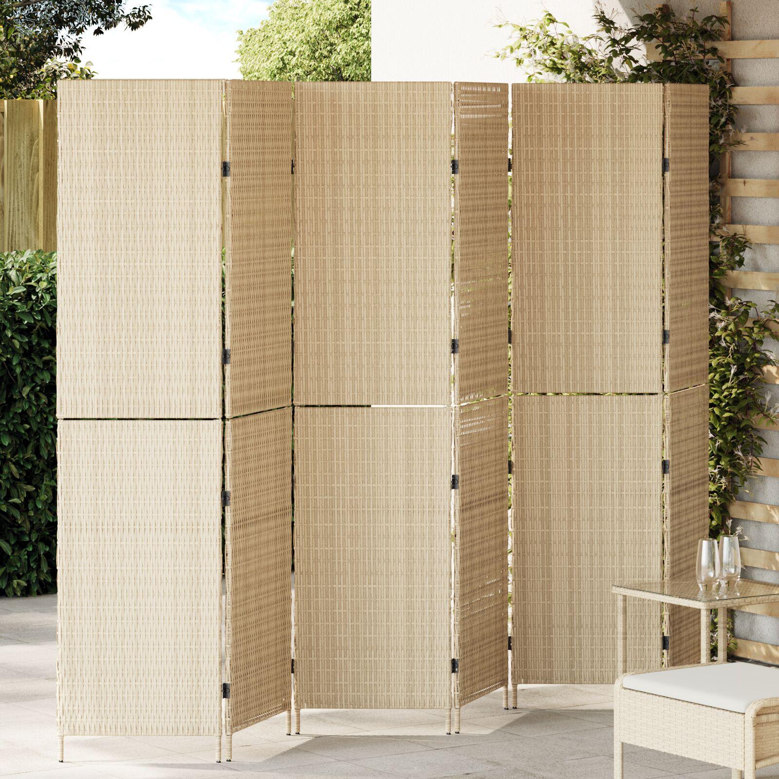 Rumdeler 6 Paneler Foldbar Beige 294x180 cm Poly Rattan