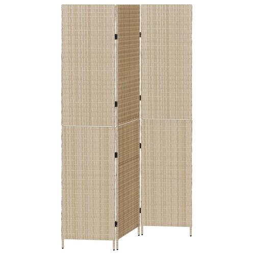 Rumdeler 3 Paneler Sammenfoldelig Beige 146x200 cm Poly Rattan