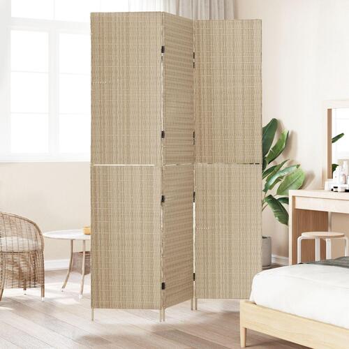Rumdeler 3 Paneler Sammenfoldelig Beige 146x200 cm Poly Rattan