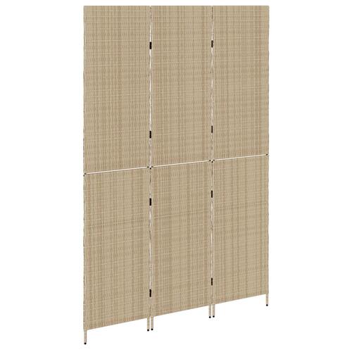 Rumdeler 3 Paneler Sammenfoldelig Beige 146x200 cm Poly Rattan