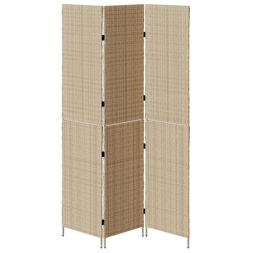 Rumdeler 3 Paneler Sammenfoldelig Beige 146x200 cm Poly Rattan