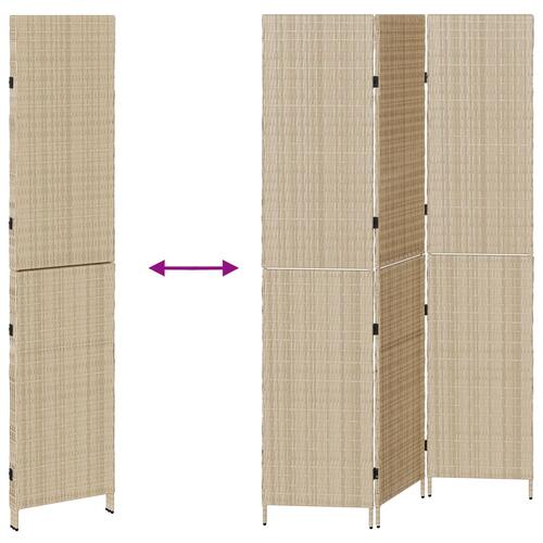 Rumdeler 3 Paneler Sammenfoldelig Beige 146x200 cm Poly Rattan