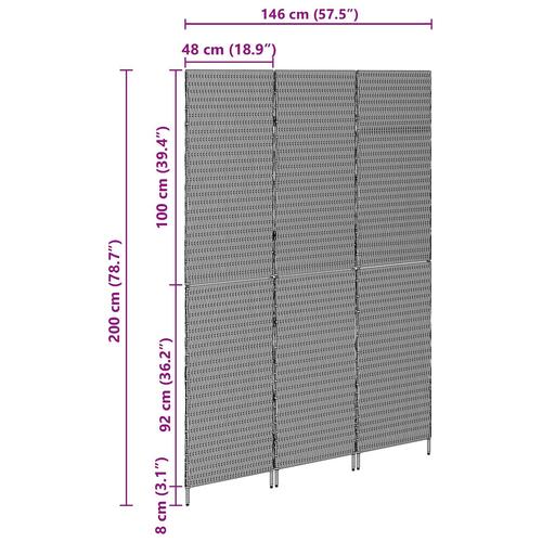 Rumdeler 3 Paneler Sammenfoldelig Beige 146x200 cm Poly Rattan