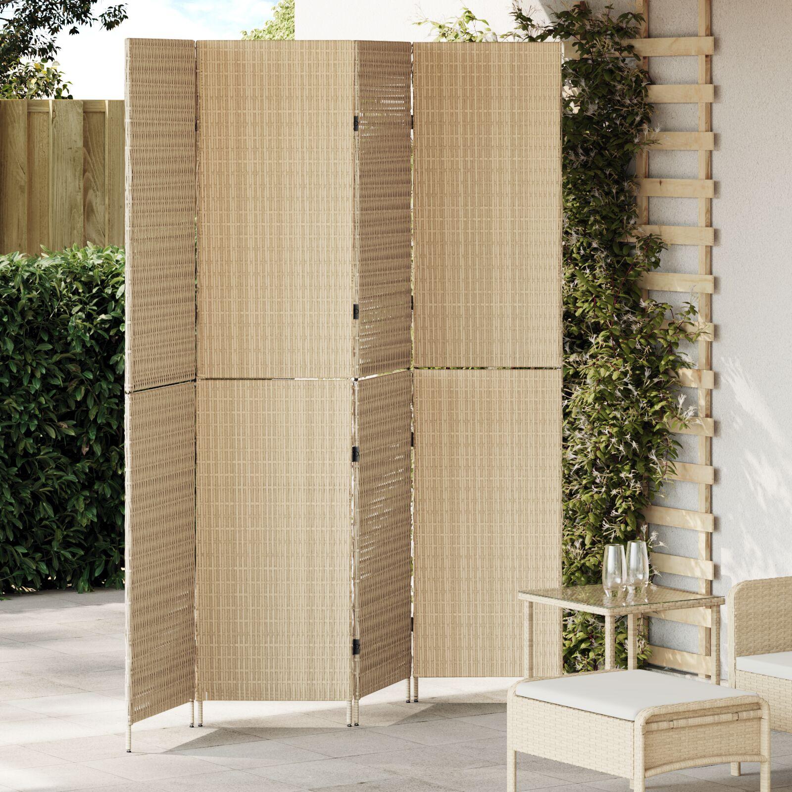 Rumdeler 4 Paneler Foldbar Beige 196x200 cm Poly Rattan