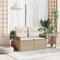 2-personers Have Sofa med Opbevaring & Puder Beige Poly Rattan