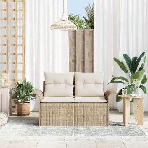 2-personers Have Sofa med Opbevaring & Puder Beige Poly Rattan