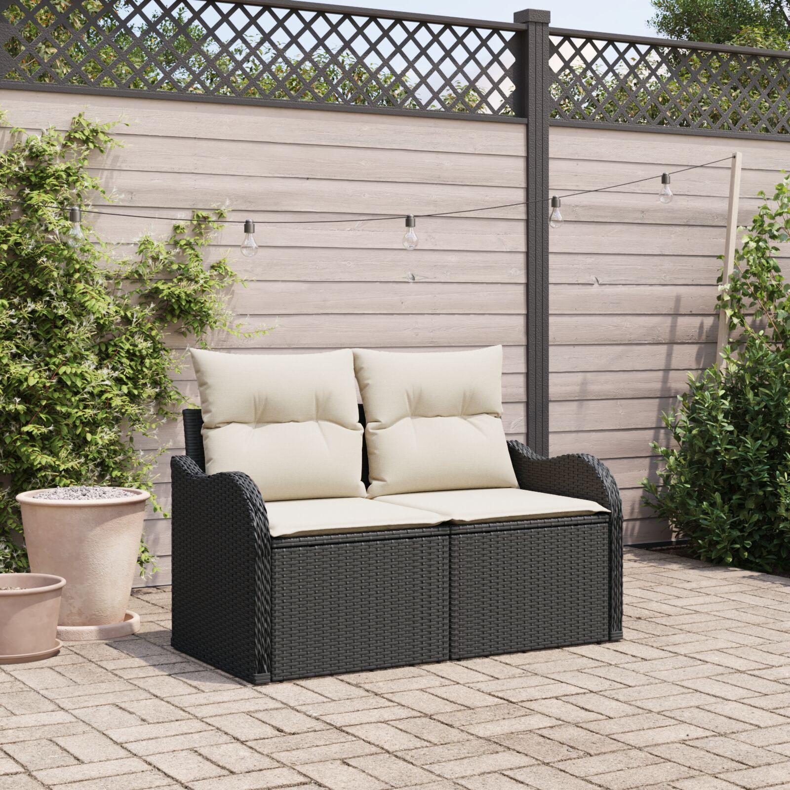 Havemøbelsofa Med Pude 121 X 62 X 69cm Polyrattan - Sort og cremefarvet
