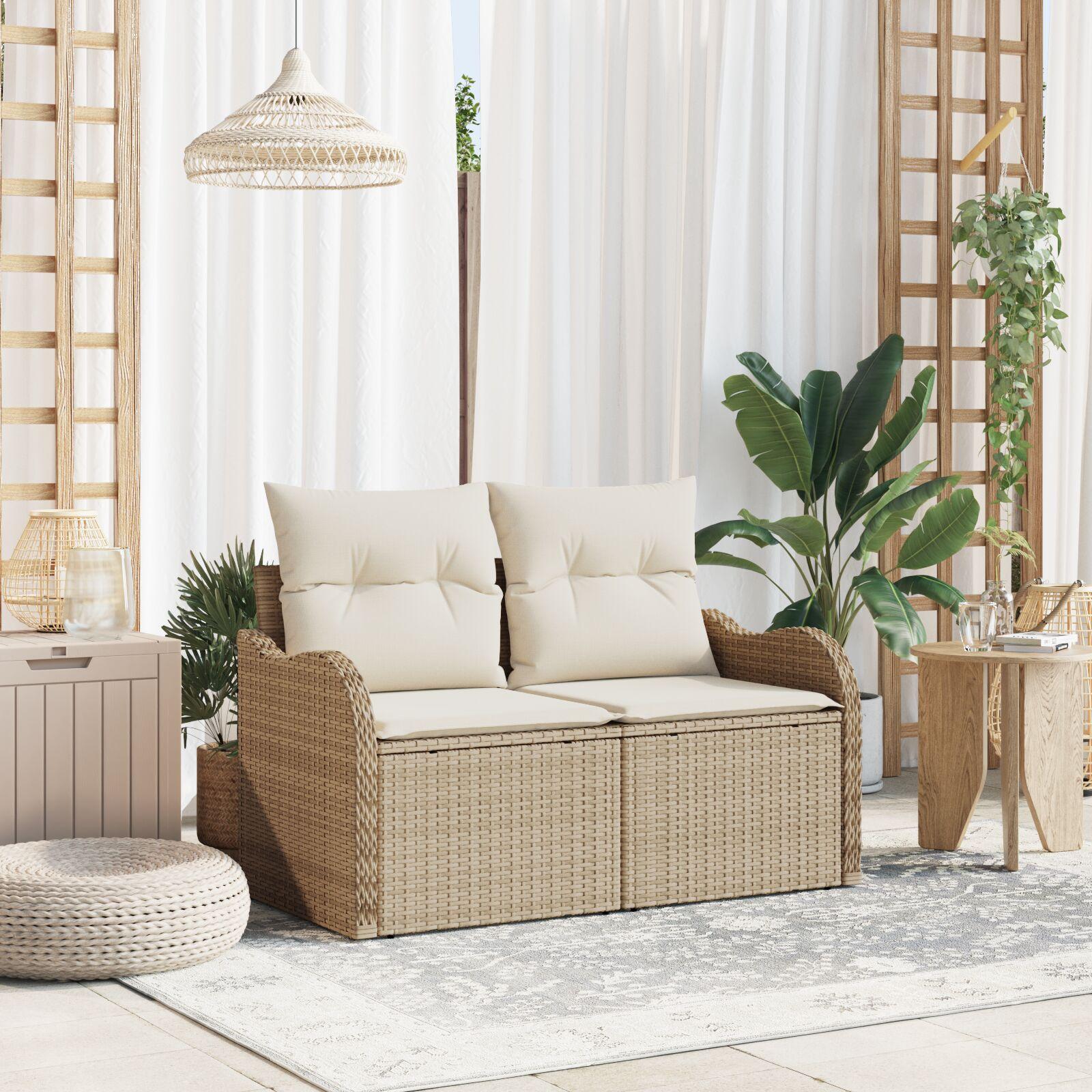 Havemøbelsofa Med Pude 121 X 62 X 69cm Polyrattan - beige og cremefarvet