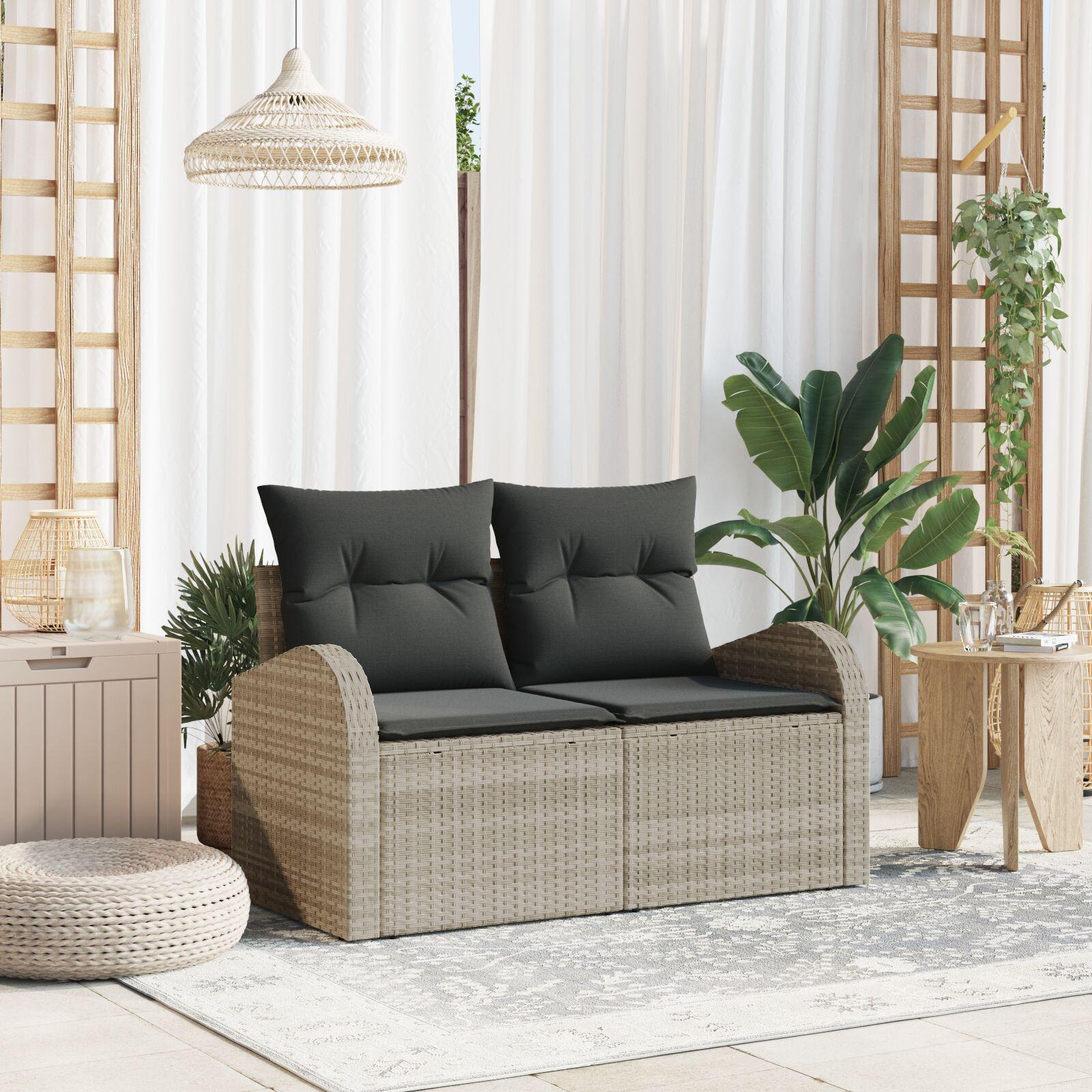 Havemøbelsofa Med Pude 124 X 62 X 69cm Polyrattan - Lysegrå / med opbevaring