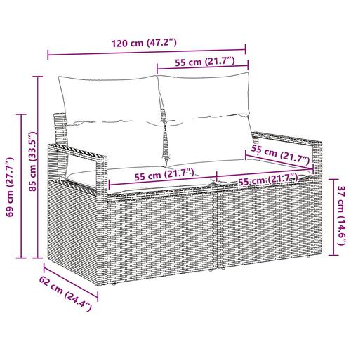 2-personers have sofa med puder grå poly rattan