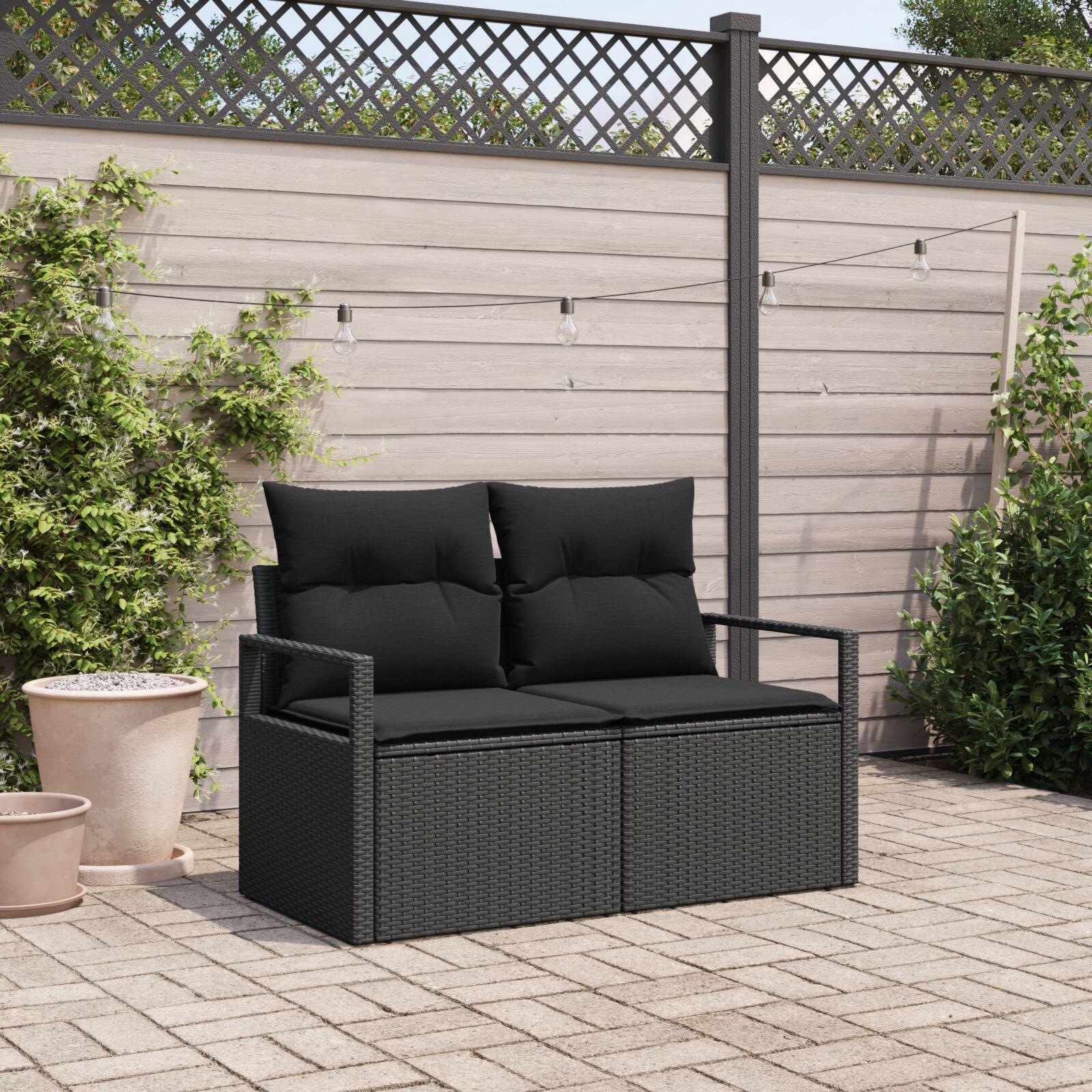 Havemøbelsofa med pude Sort 120 x 62 x 69cm polyrattan billede