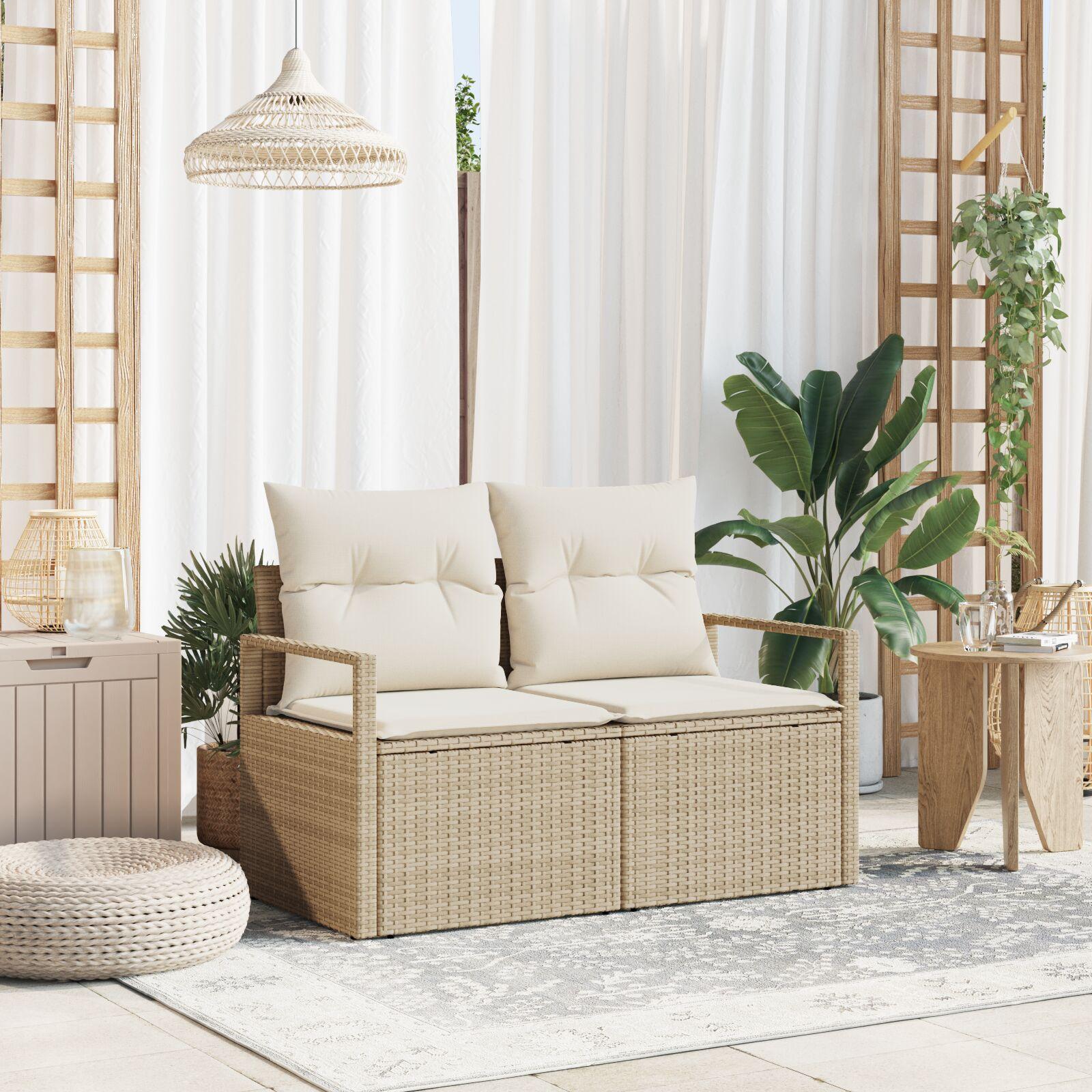 Havemøbelsofa Med Pude 120 X 62 X 69 Cm Polyrattan - beige og cremefarvet