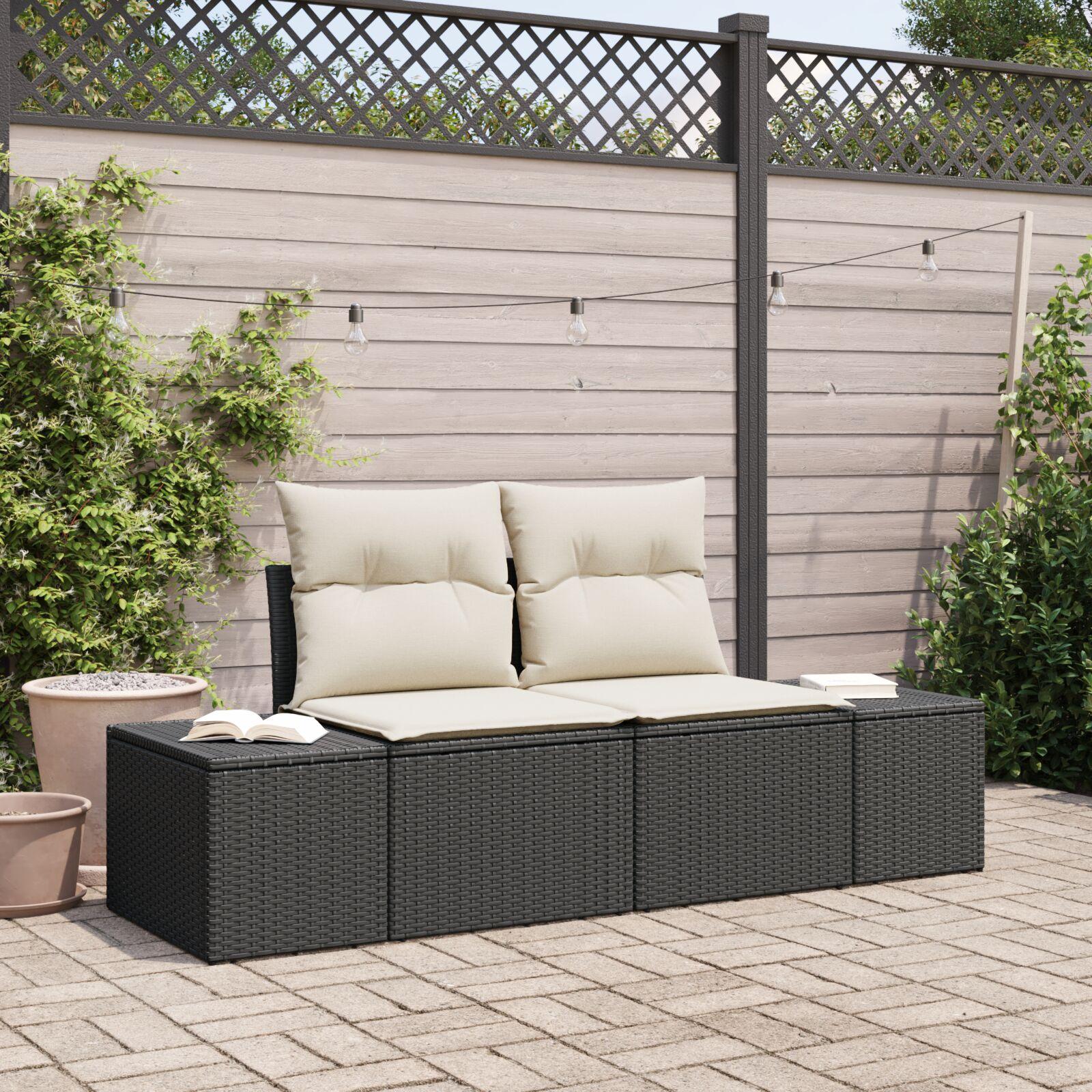 Havemøbelsofa med pude Sort 123 x 62 x 69cm polyrattan billede
