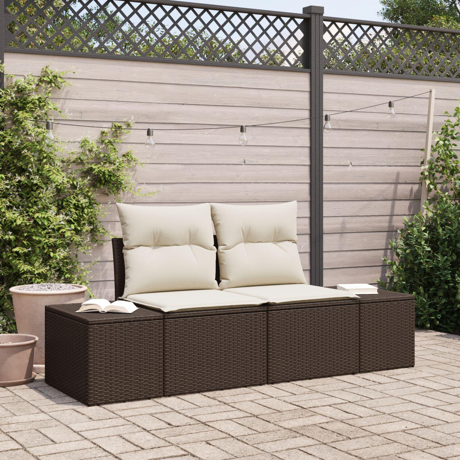 2-personers have sofa med opbevaring og puder Brun Poly Rattan