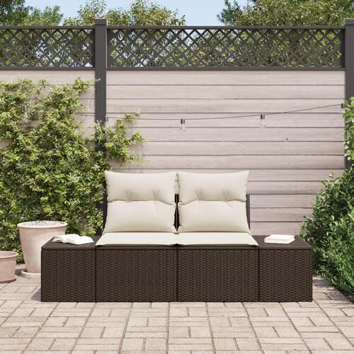 2-personers have sofa med opbevaring og puder Brun Poly Rattan