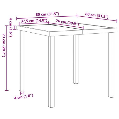 Havebord Sort 80x80x73 cm Tempereret Glas