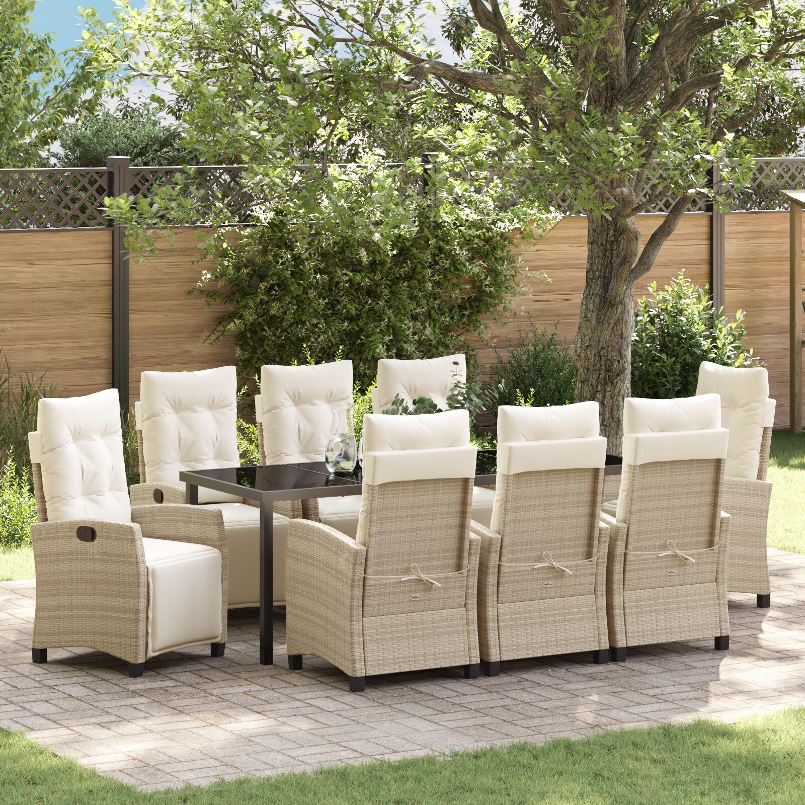 Have spisebordssæt i beige polyrattan med puder - 9 dele