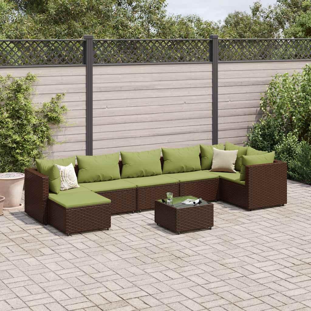 Loungesæt til haven 8 dele med hynder polyrattan brun