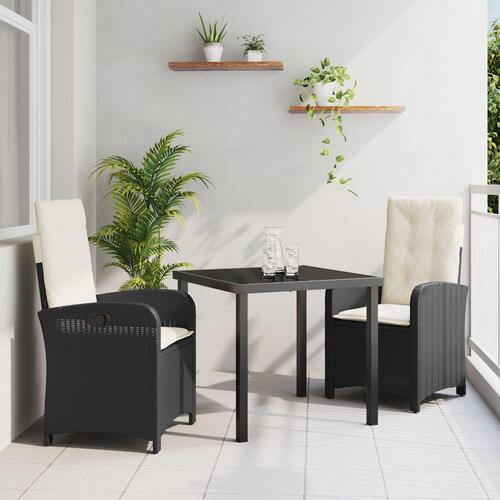3 Stykker Have Spisesæt med Puder Sort Poly Rattan