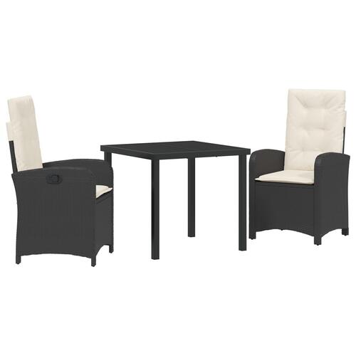 3 Stykker Have Spisesæt med Puder Sort Poly Rattan