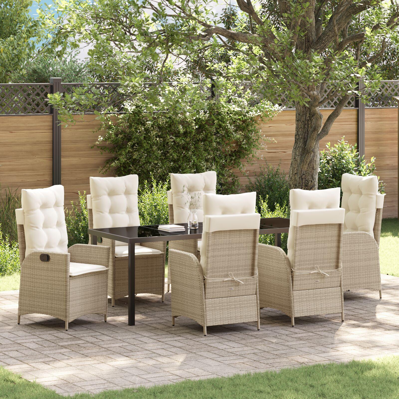 Have Spisebordssæt 7 stk Beige polyrattan billede