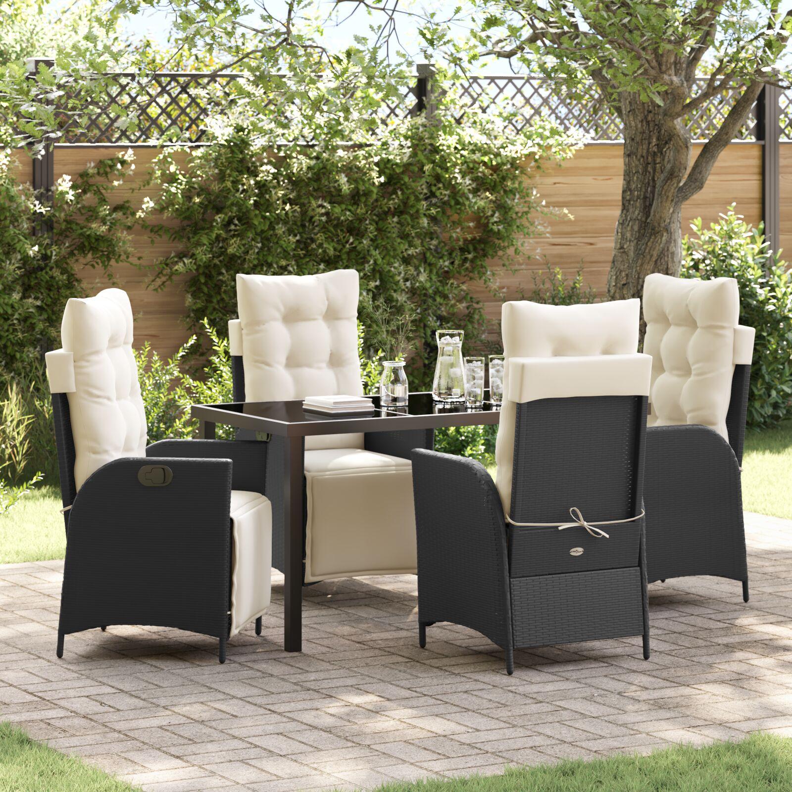 Have spisebordssæt i sort polyrattan med puder - 5 dele