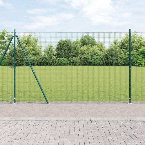 Welded Wire Fence med 7 Flangede Stolper Grøn 1,6x10 m Stål