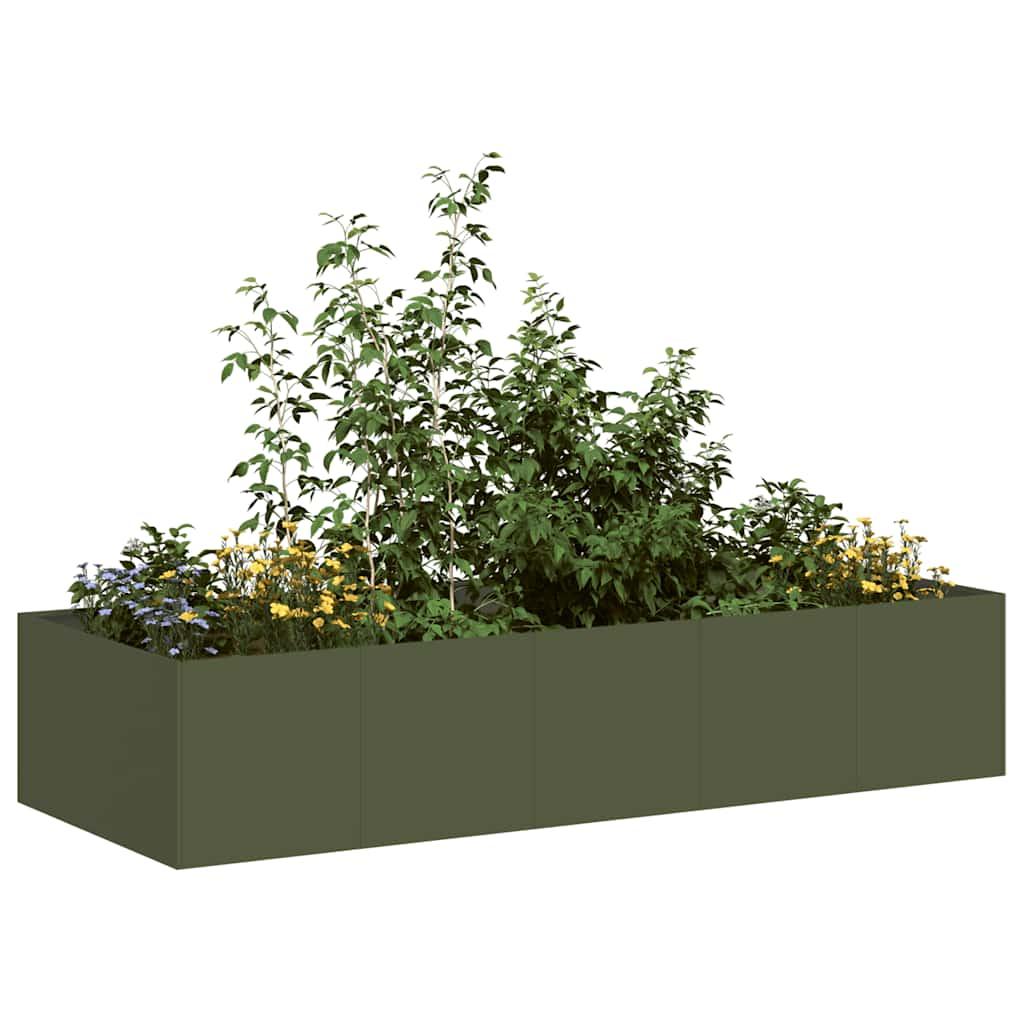 Plantekasse 200x80x40 cm stål olivengrøn
