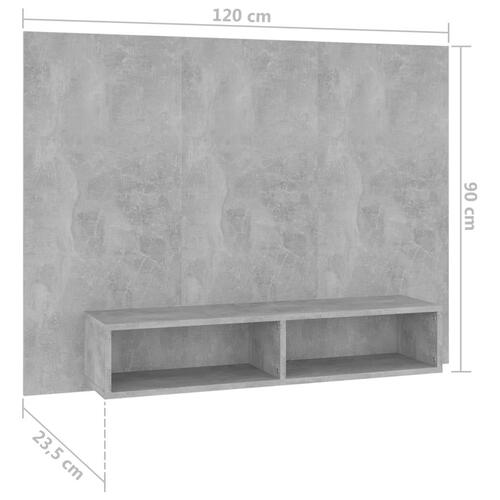 Væghængt tv-skab 120x23,5x90 cm konstrueret træ grå