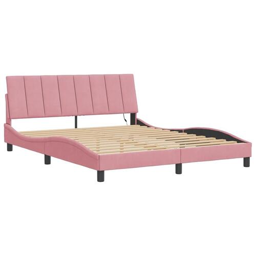 Sengeramme med LED-lys 160x200 cm velour pink
