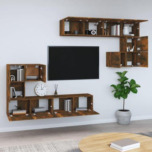 Væghængt tv-bord 37x37x72 cm konstrueret træ røget egetræ