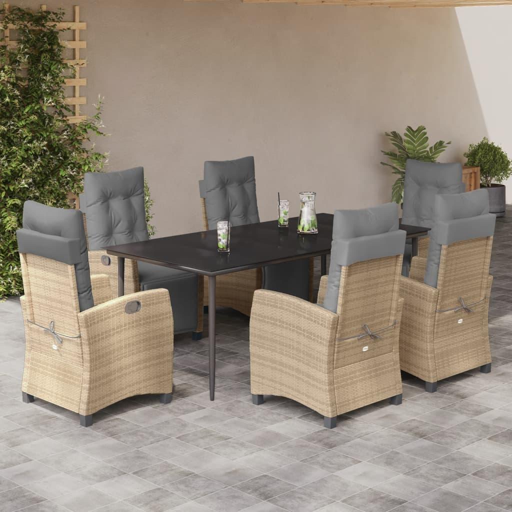 Spisebordssæt til haven 7 dele med hynder polyrattan beige