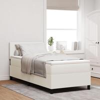 Box Spring Seng med Madras & LED Creme 80x200 cm Corduroy Stof