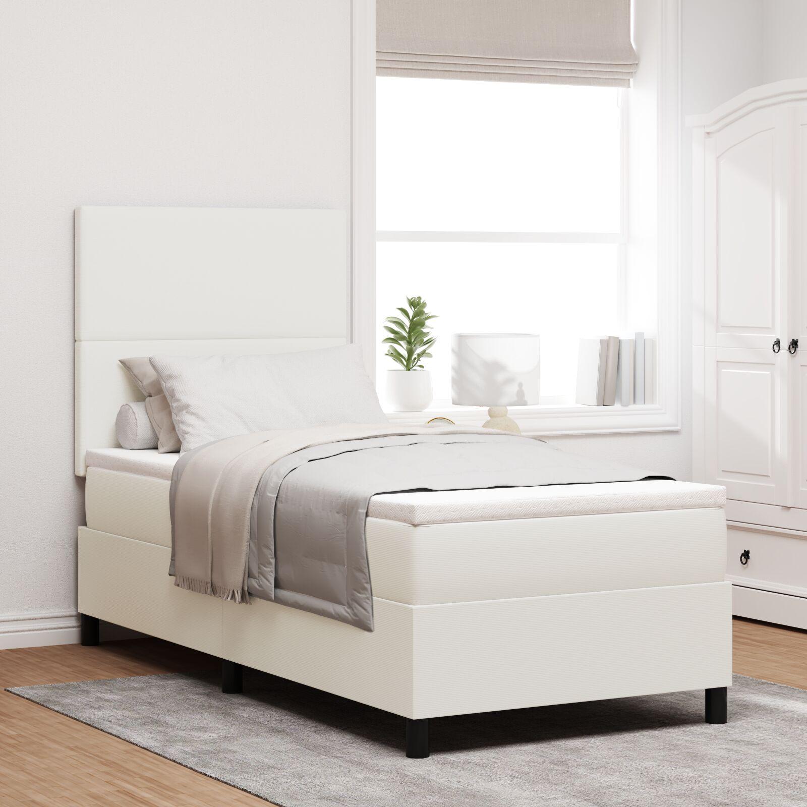Box Spring Seng med madras & LED Creme Enkeltseng Corduroy Stof