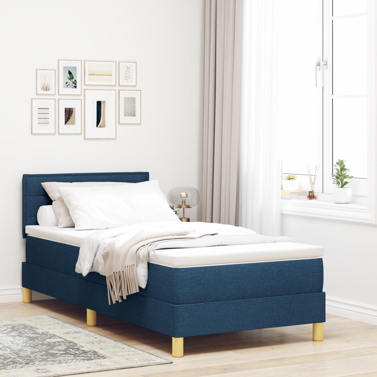 Box Spring Seng med Madras Blå 80x200 cm Stof