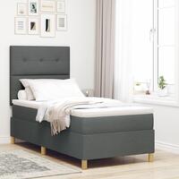 Box Spring Seng med Madras Mørkegrå Enkelt Stof