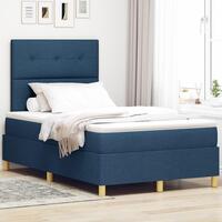 Box Spring Seng med Madras Blå Lille Dobbeltseng Stof
