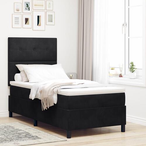 Boxspring Seng med Madras Sort 80x200 cm Fløjl