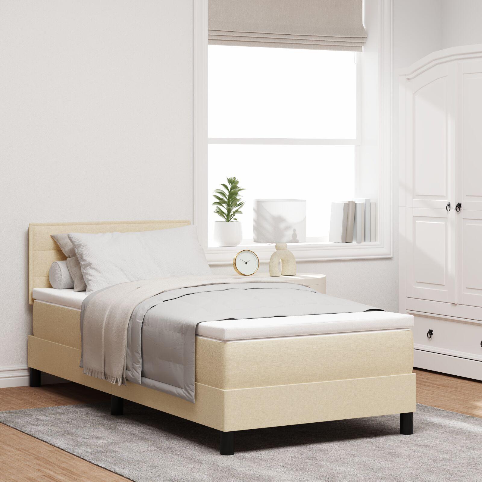 Sengramme med Madras Beige Stof 90 x 190 cm Sengmadras