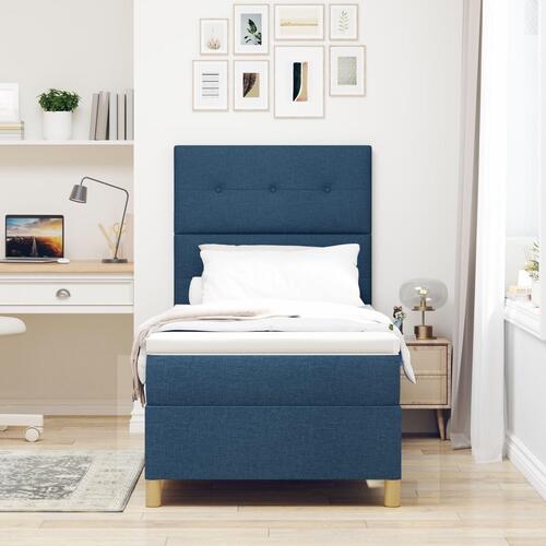 Seng med madras Blå Stof 90 x 190 cm Rektangulær Moderne