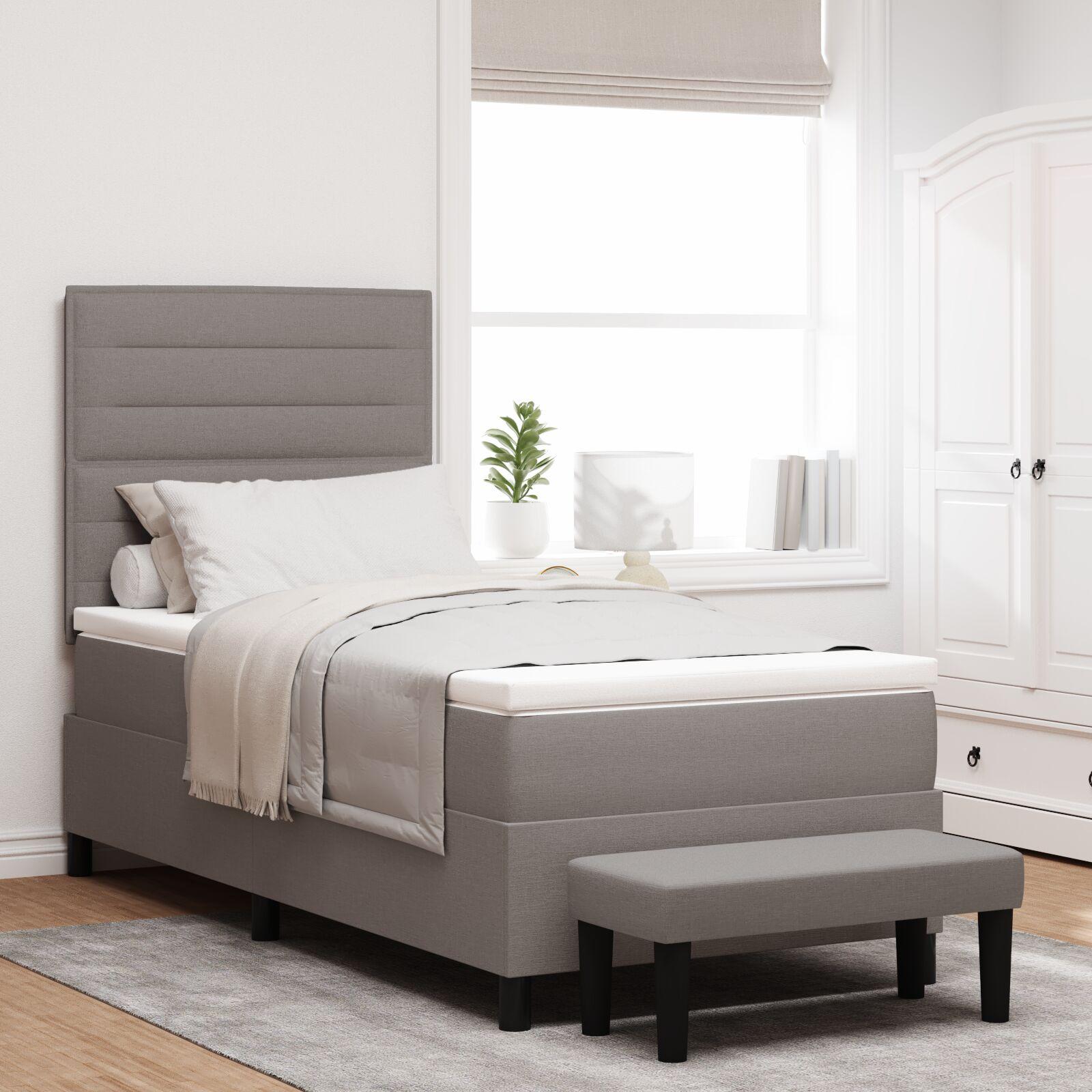 Kontinentalseng med madras Gråbrun 90 x 190 cm Stof billede